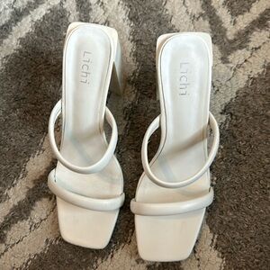 Lightly worn white block heel sandals